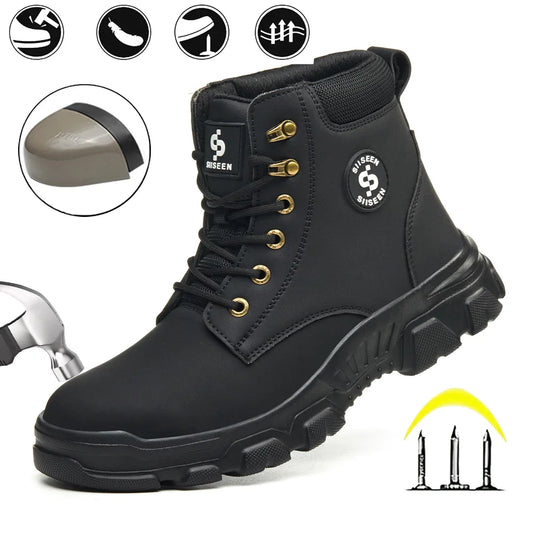Men's High-Top Steel Toe Safety Shoes Puncture Resistant Work Boots