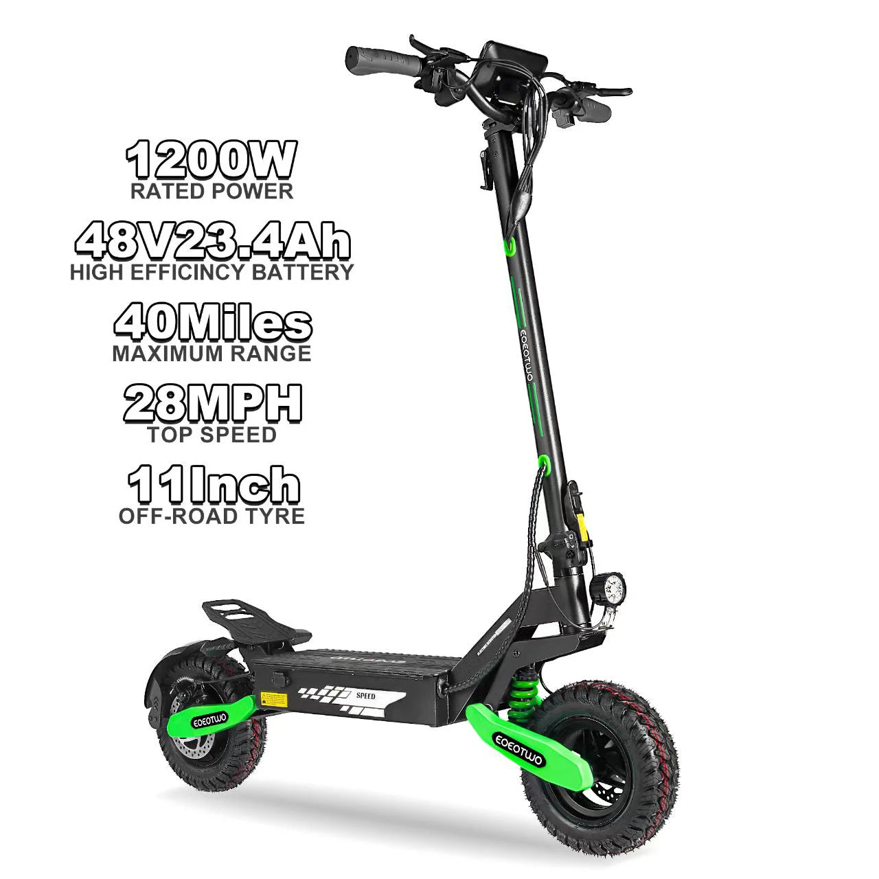 EOEOTWO 1200W Off Road Electric Scooter for Adults 48V Long Range E-Scooter 30MPH Fast Speed 11" Tubeless Tire Foldable Kick Scooter