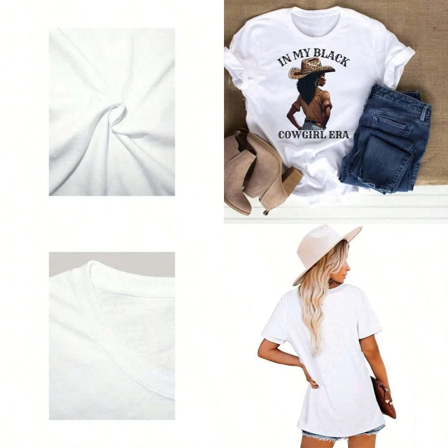 【New style】2026summer Tops2026Black Cowgirl Shirt African American Cowgirl Tee Black Western Wear Leopard Cowboy Hat Black Rode