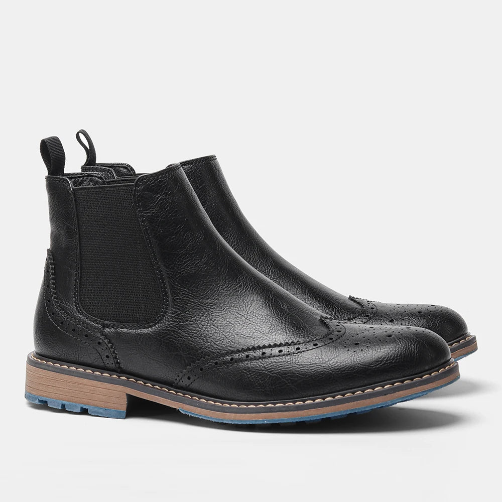 Men's Classic Leather Ankle Boots With Zipper And Comfortable Fit