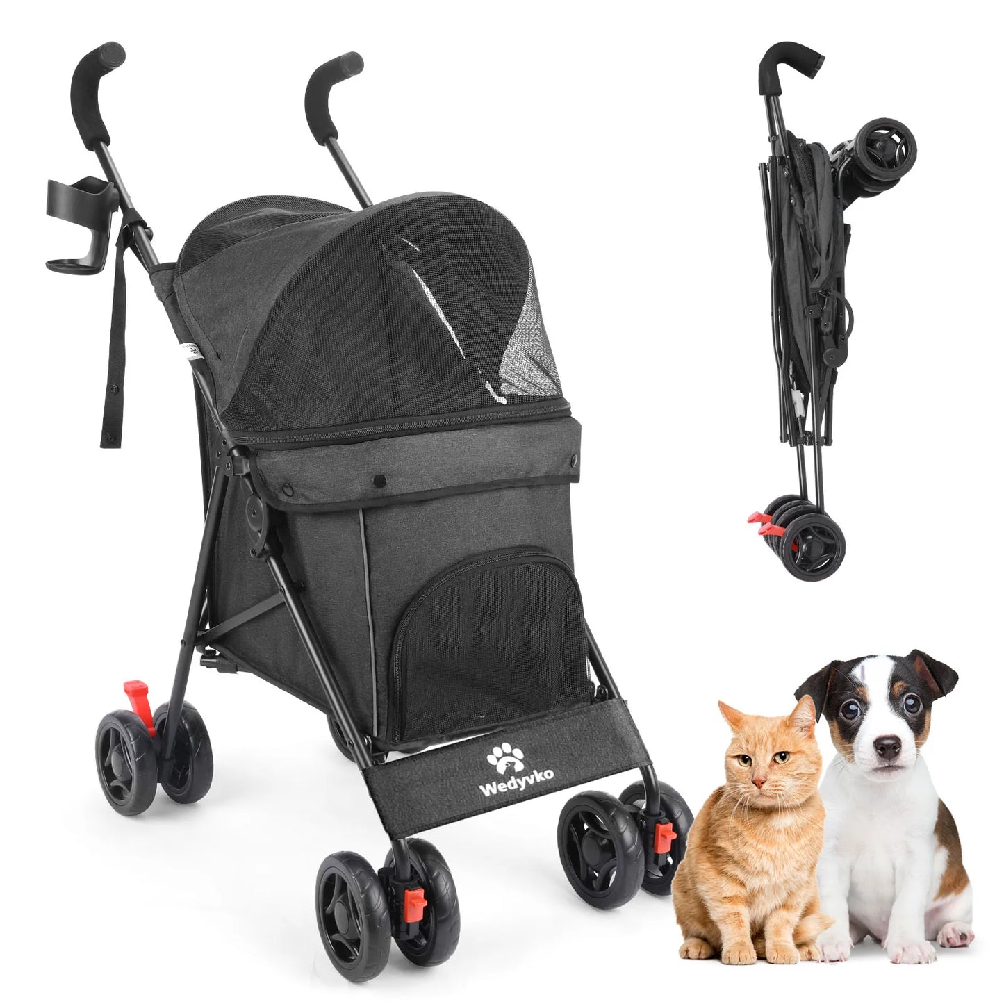 Wedyvko Pet Dog Stroller 4 Wheels With Brakes For Travel