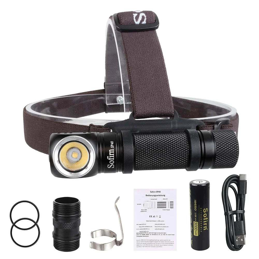 Sofirn SP40 1200lm Headlamp XPL LED Rechargeable 18650 Magnet Tail Cap