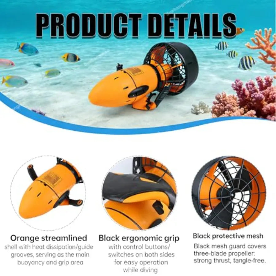 Underwater Thruster Set for Snorkeling, Lightweight Diving Gear with 500W Brushless Motor, 3.7mph Dual Speed Water Propulsion,