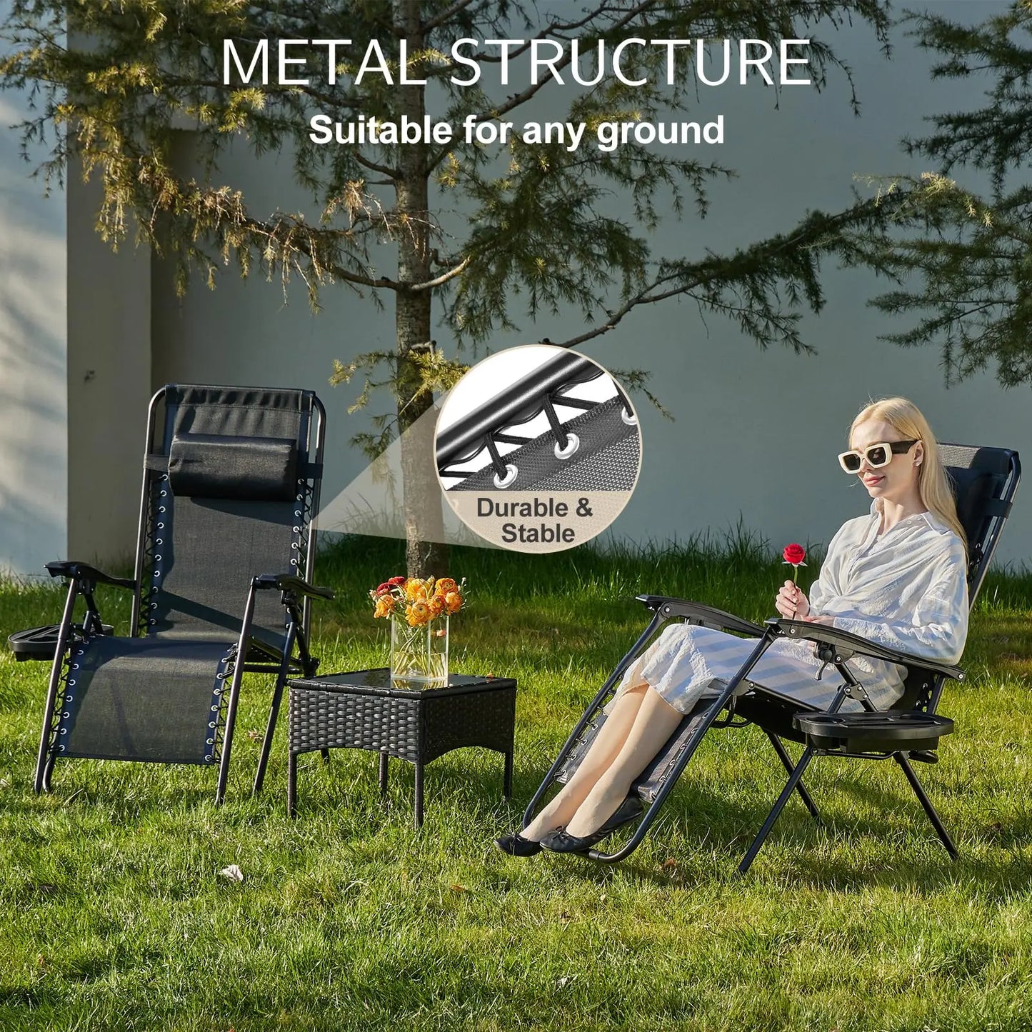 JHK Zero Gravity 2-Pack Portable Recliner Chairs With Cup Holders