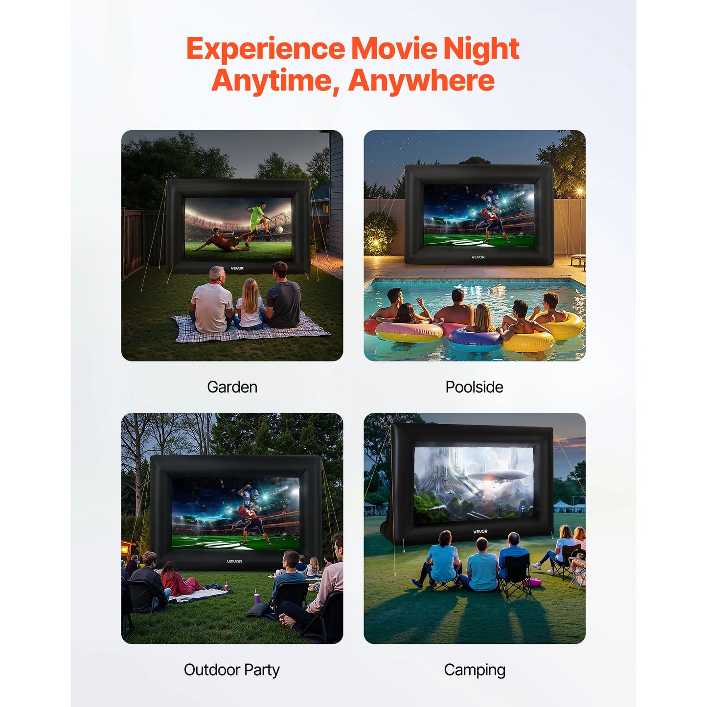 SucceBuy 14/15/16/18/20 FT Inflatable Projector Screen with 120W Air Blower Projector Screen for Outdoor Theater Theme Party