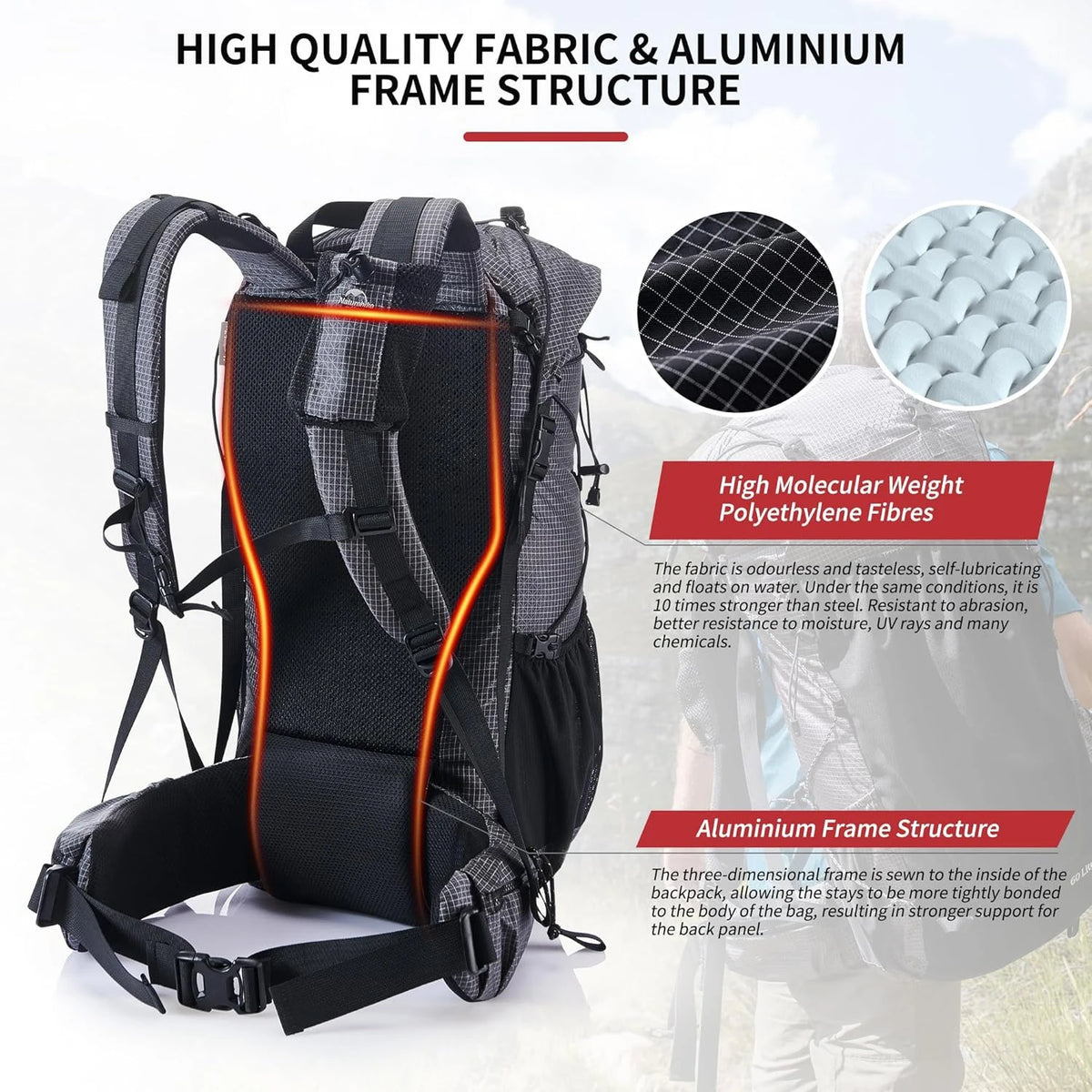 Naturehike Outdoor Hiking Backpack With Rain Cover For Camping Travel