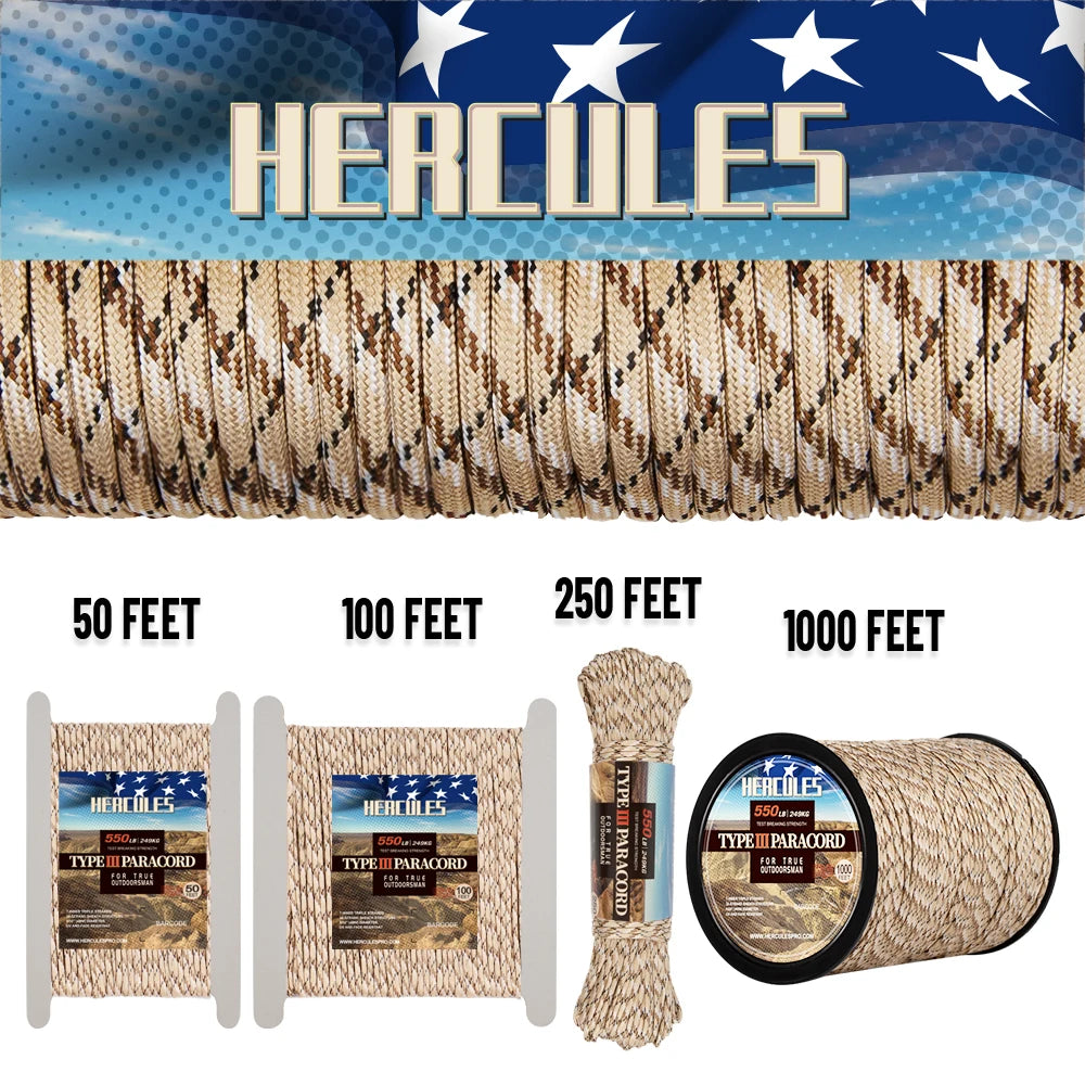 550 Paracord Survival Rope With Seven Core Strands For Camping