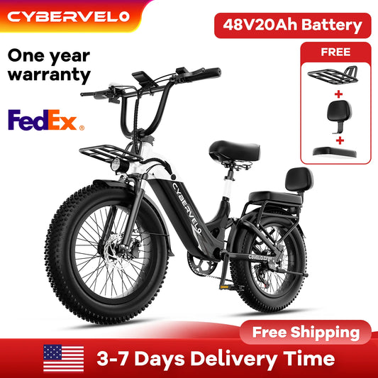 1000W Electric Bicycle for Adults, Cybervelo EK12 Step-Thru 20" Fat Tire E-bike 48V 20AH Removable Battery Shimano 7-Speed