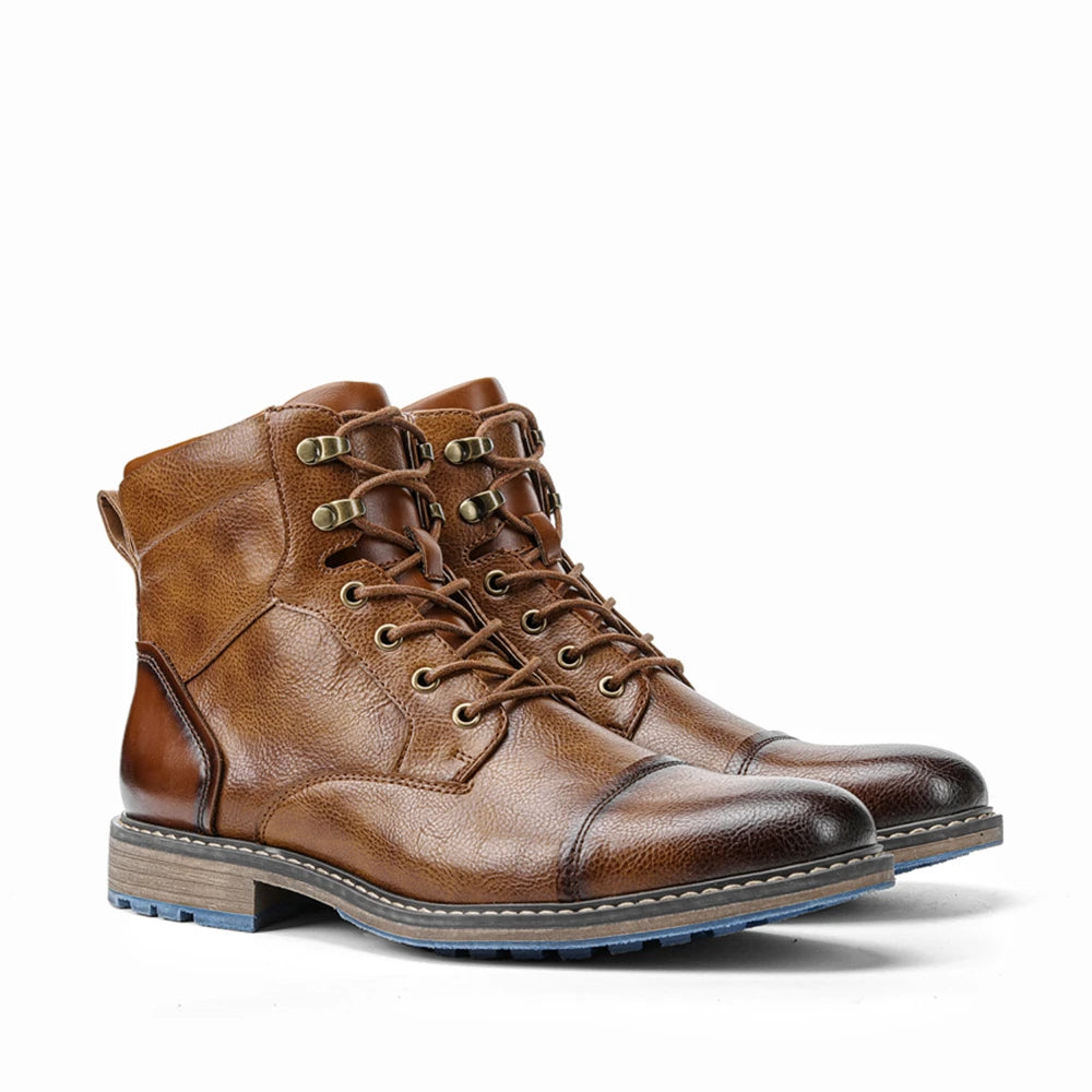 Men's Classic Leather Ankle Boots With Zipper And Comfortable Fit