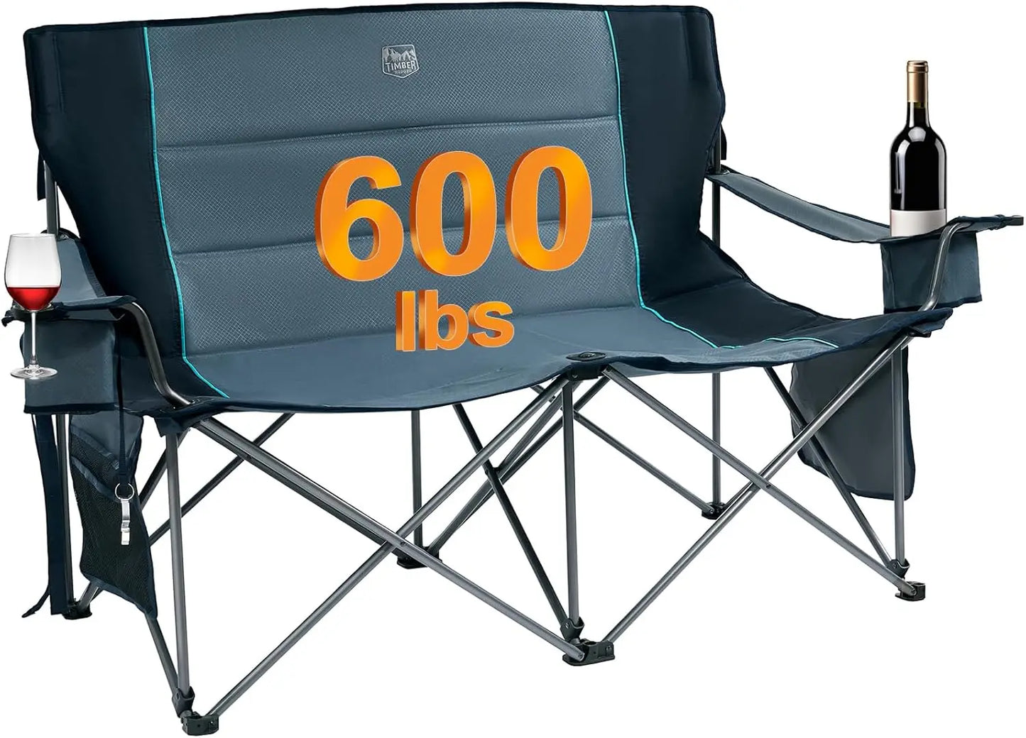 Oversized Double Camping Chair With Wine Glass Holder Supports 600LBS