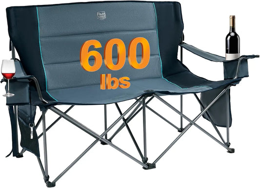 Oversized Double Camping Chair With Wine Glass Holder Supports 600LBS