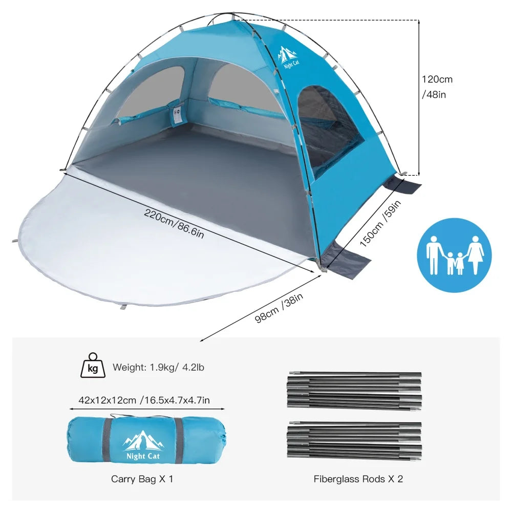 Night Cat Beach Tent With UV Protection And Mesh Windows