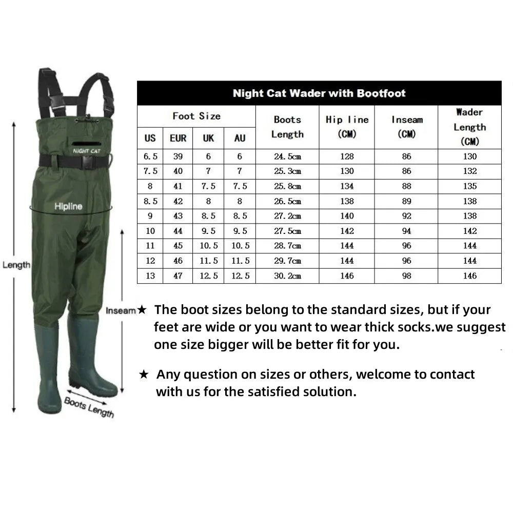 Night Cat Breathable Waterproof Chest Waders With Boots And Belt