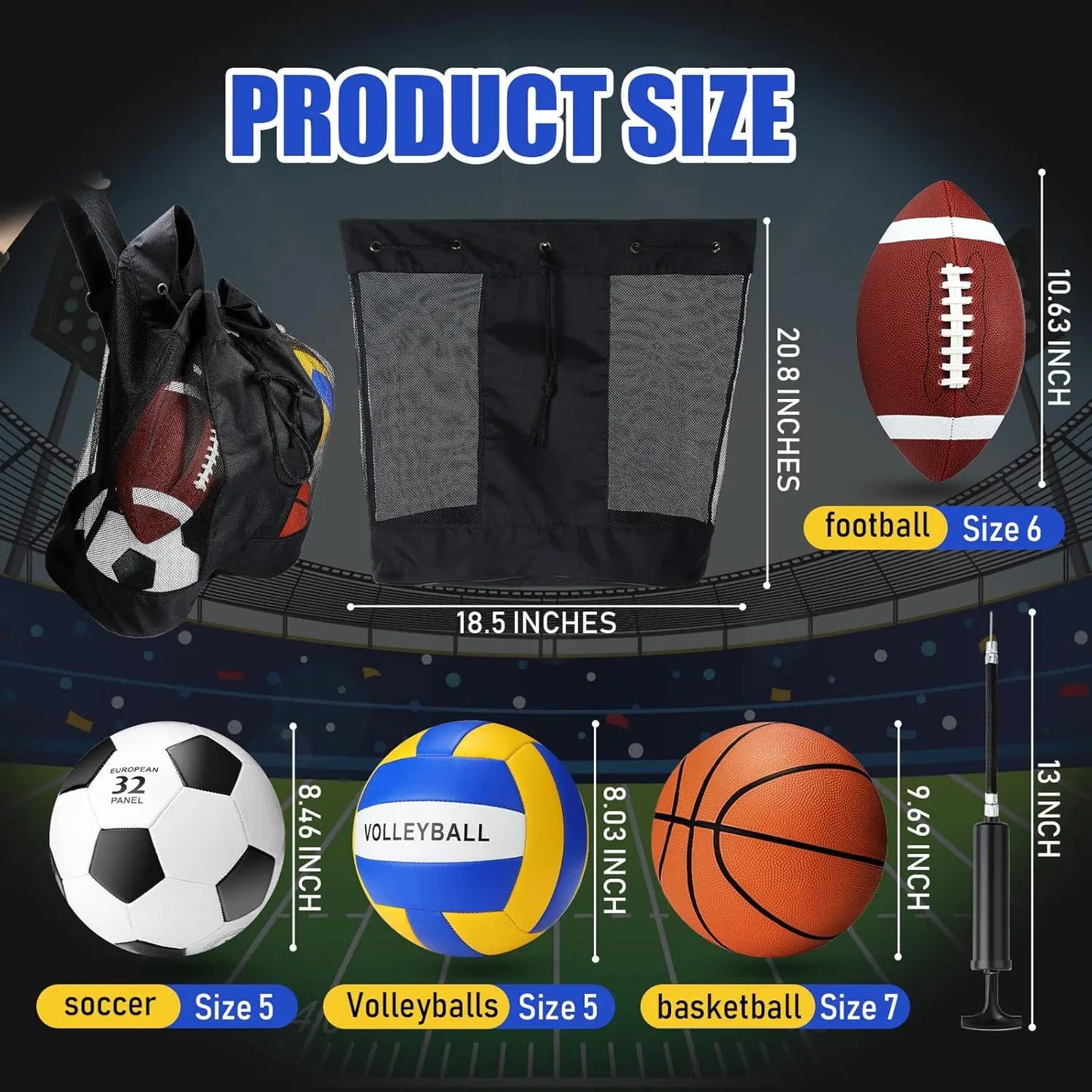 8 Pcs Sports Balls Set Include Basketball Football Soccer Volleyball