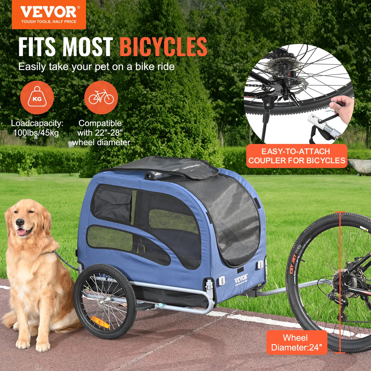 SucceBuy Dog Bicycle Trailer Carrier with Coupler and Safety Reflectors