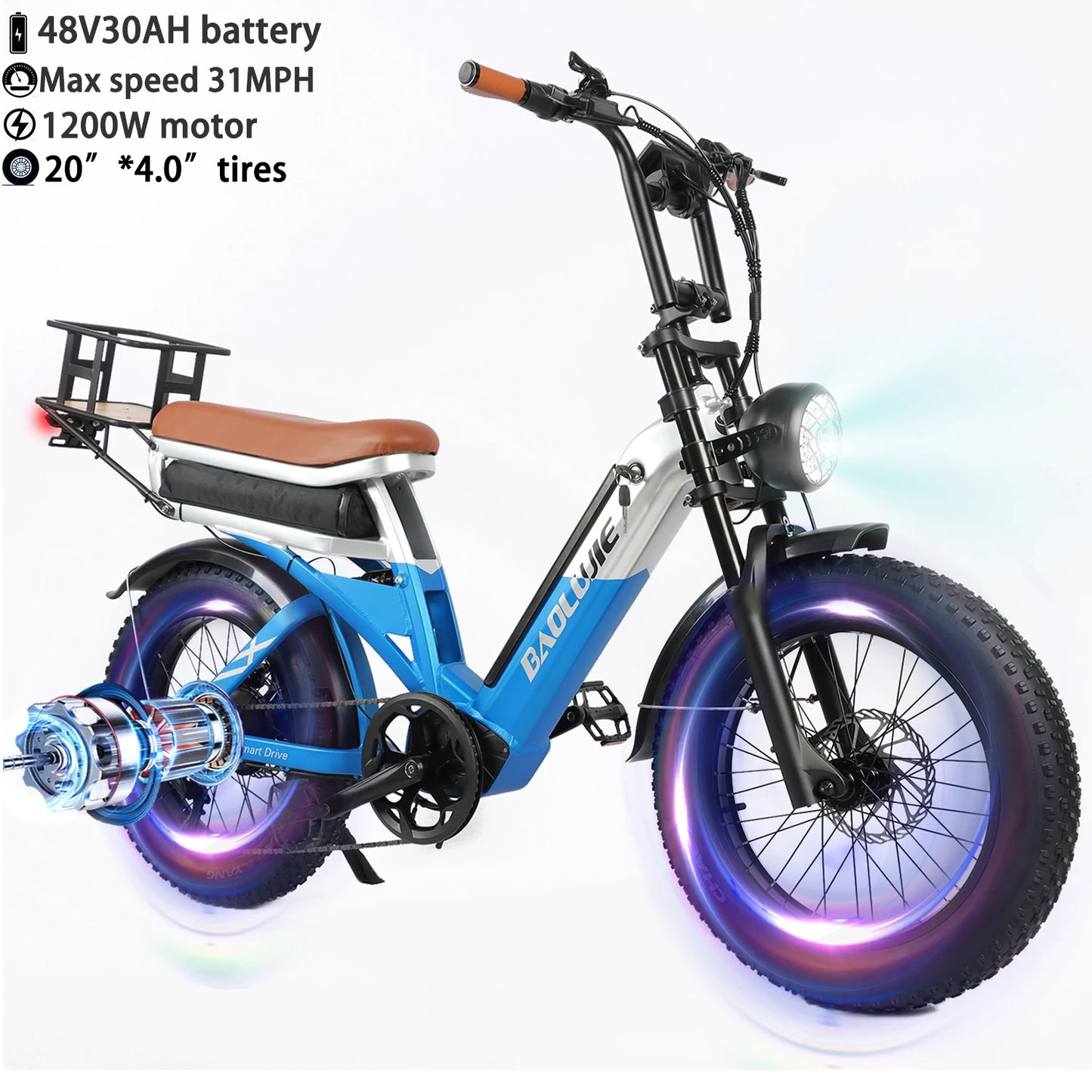 Baolujie Peak Dual Motor Electric Bicycle 48V Battery For Adults