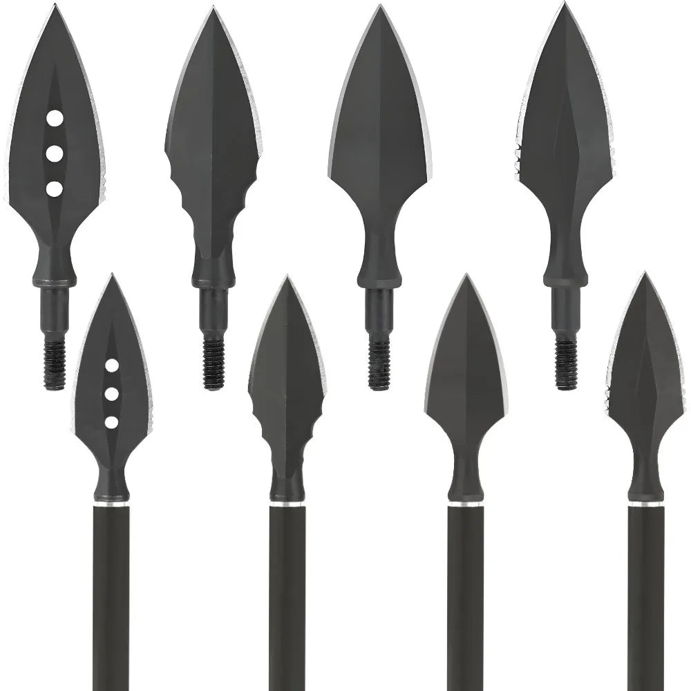 Hunting Arrowheads 6pcs Steel Broadheads 8/32 Standard Thread Screw-in Arrow Points for Recurve Compound Bow Archery Shooting Target Practice Outdoor Hunting Durable High-Penetration Accessories