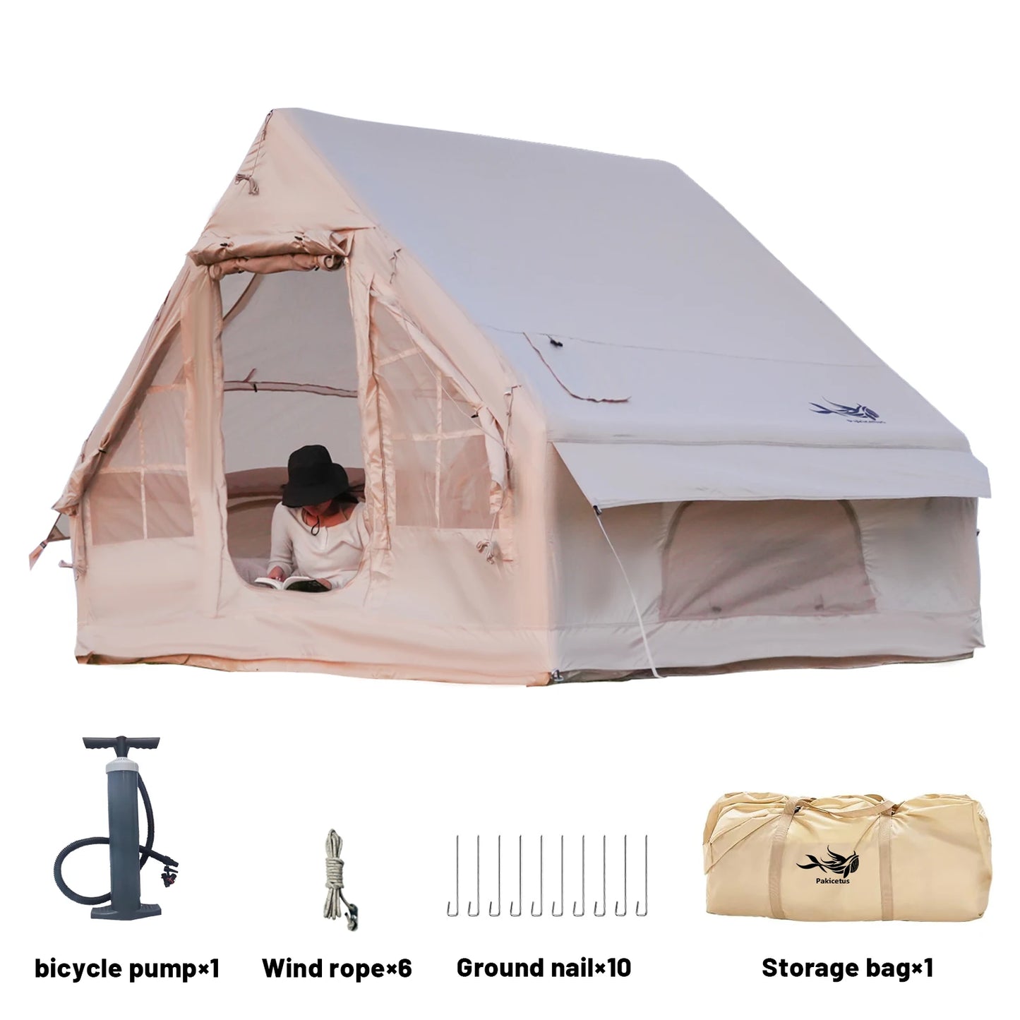 Pakicetus Inflatable Camping Tent With Stove Plug For Family Use