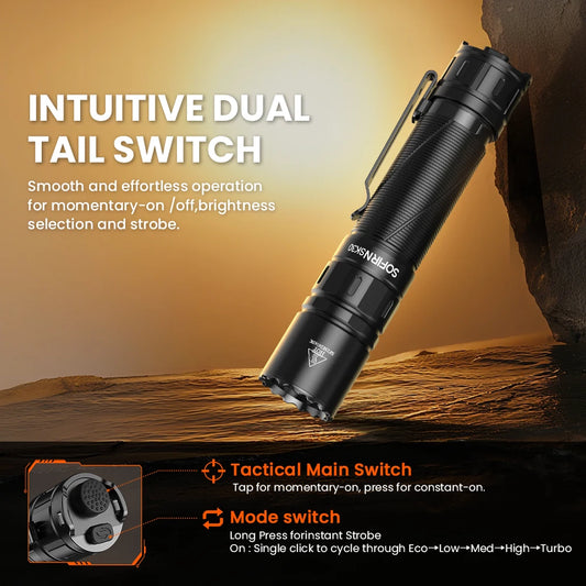Sofirn SK30 Rechargeable 3000 Lumen Flashlight With Dual Tail Switches