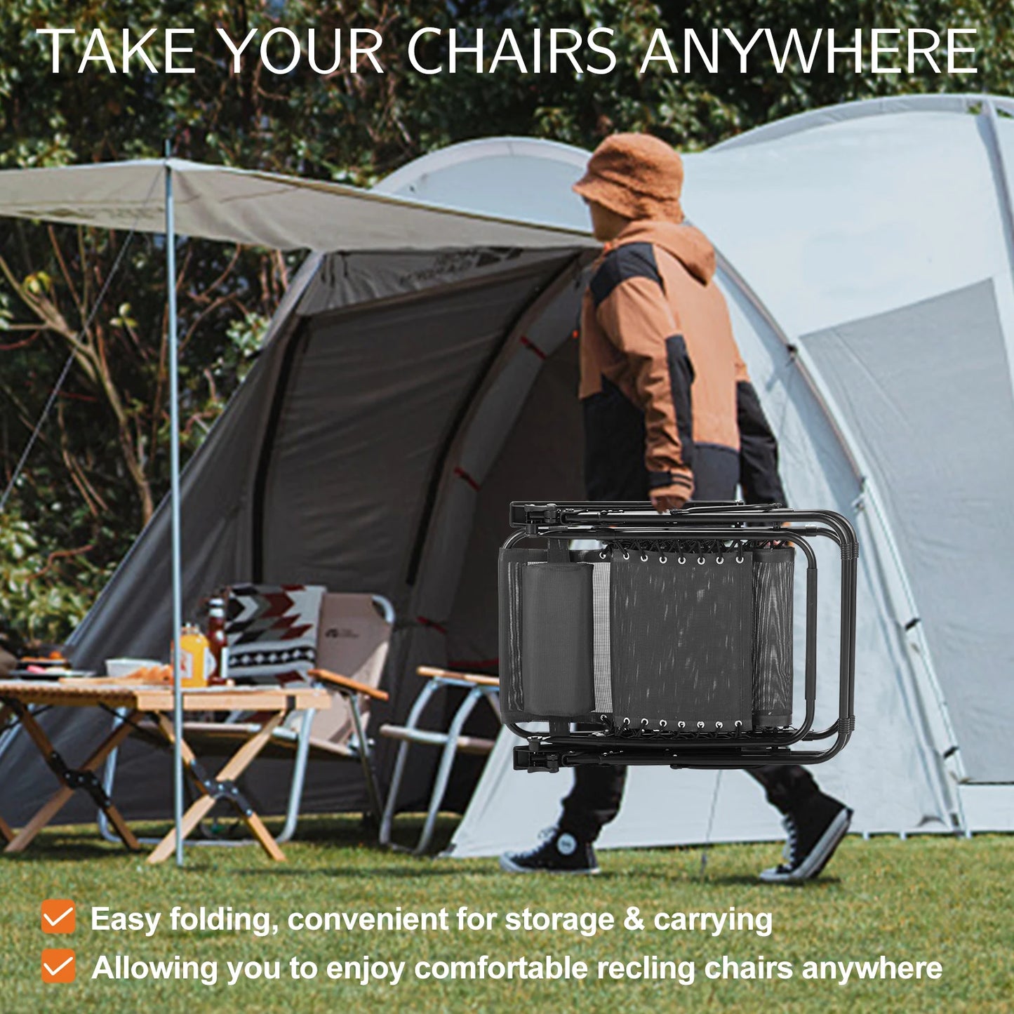 JHK Zero Gravity 2-Pack Portable Recliner Chairs With Cup Holders