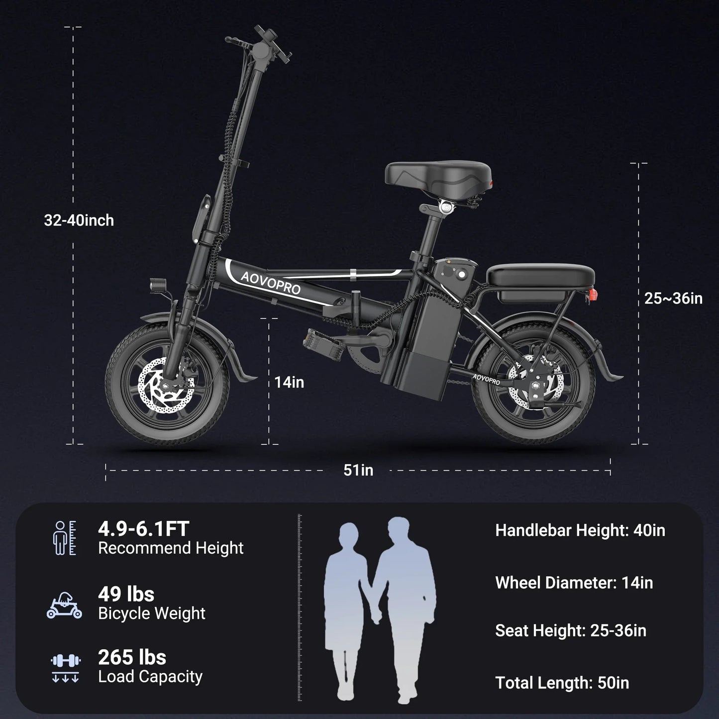 AOVOPRO EB60 Folding Electric Bike 500W 48V Two Seat