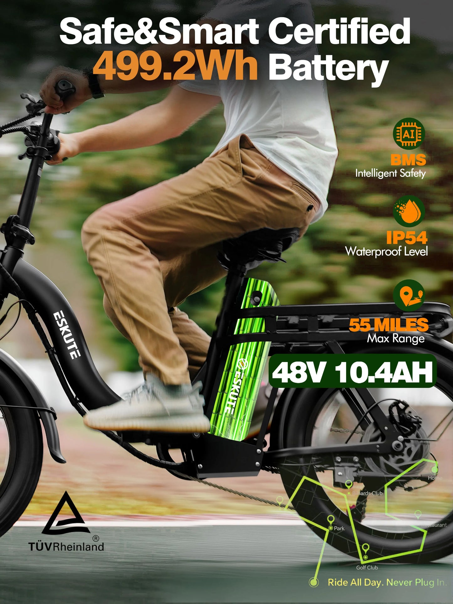 ESKUTE D200 Foldable Electric Bike 1200W Peak Motor 48V Battery