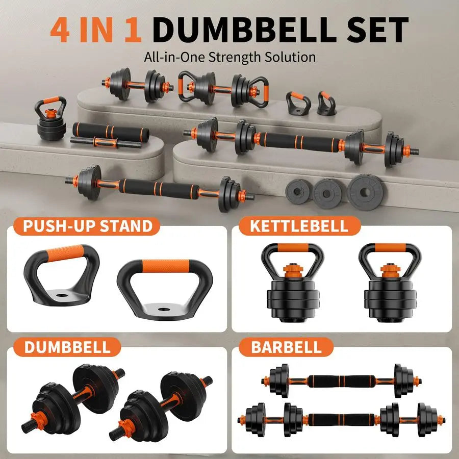 Adjustable 4in1 Dumbbell Set With Barbell And Kettlebell