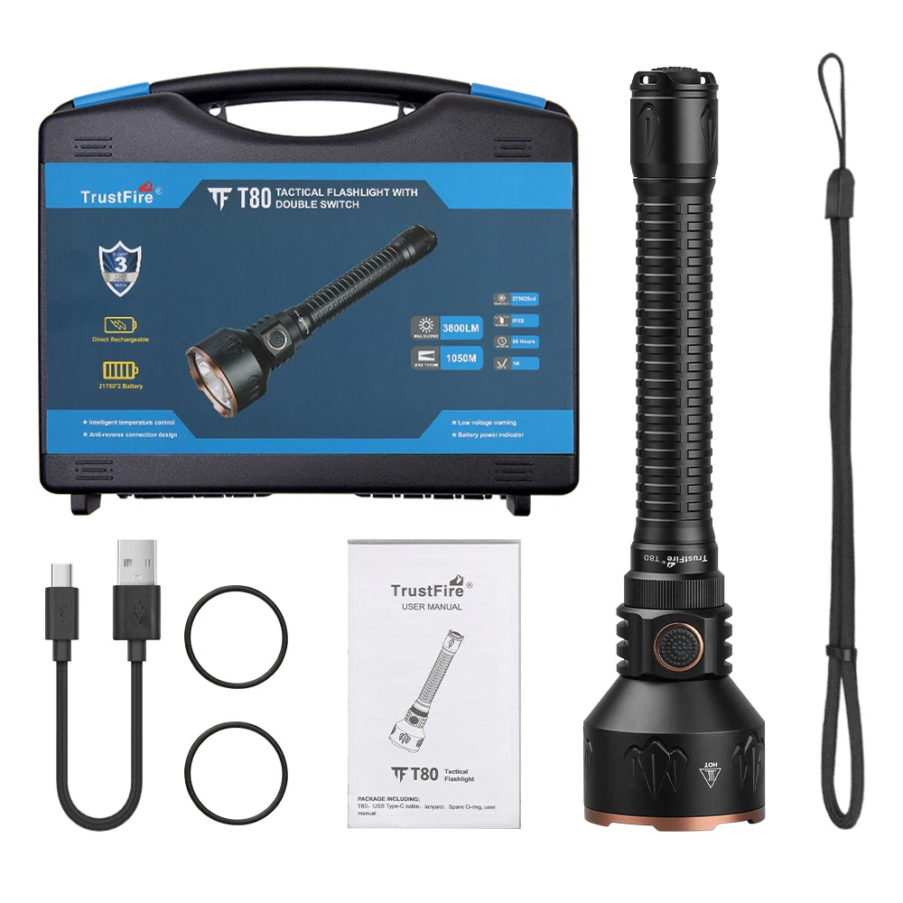 TrustFire T80 Outdoor Rechargeable Tactical LED Flashlight 3800 Lumens