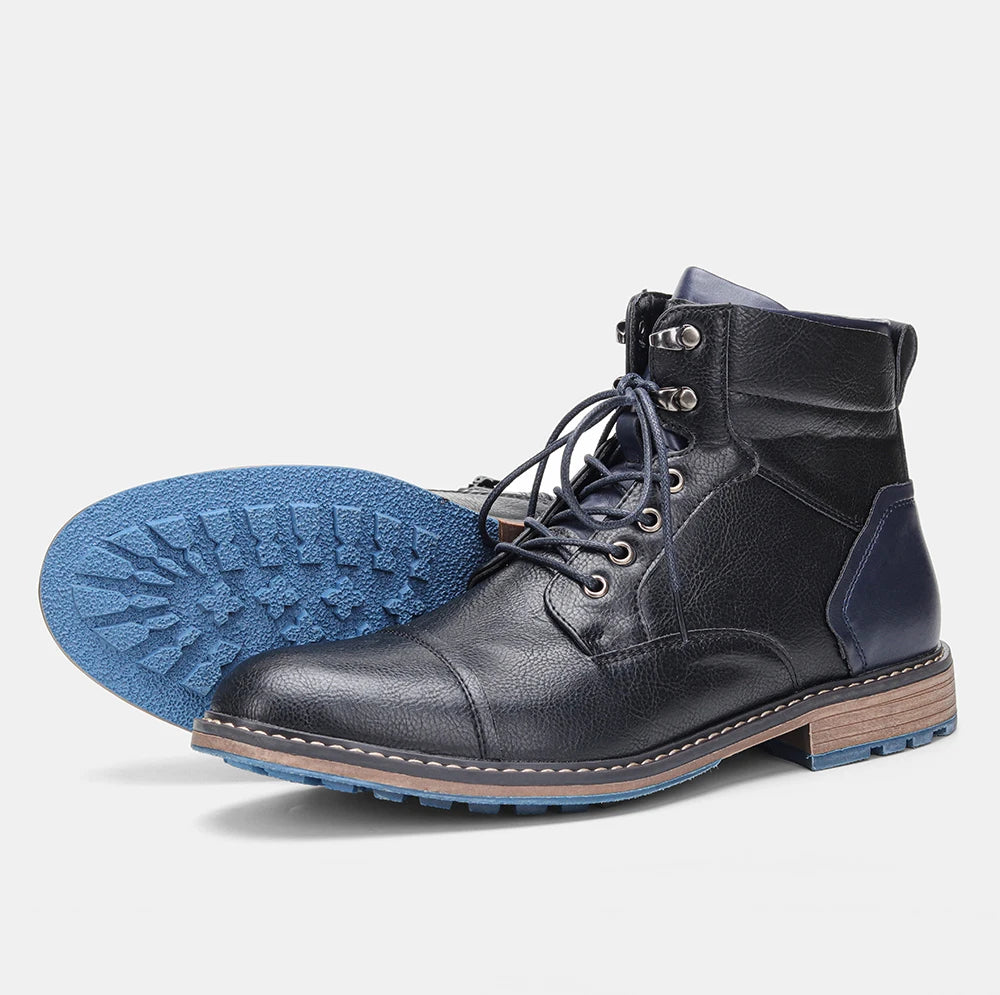 Men's Classic Leather Ankle Boots With Zipper And Comfortable Fit