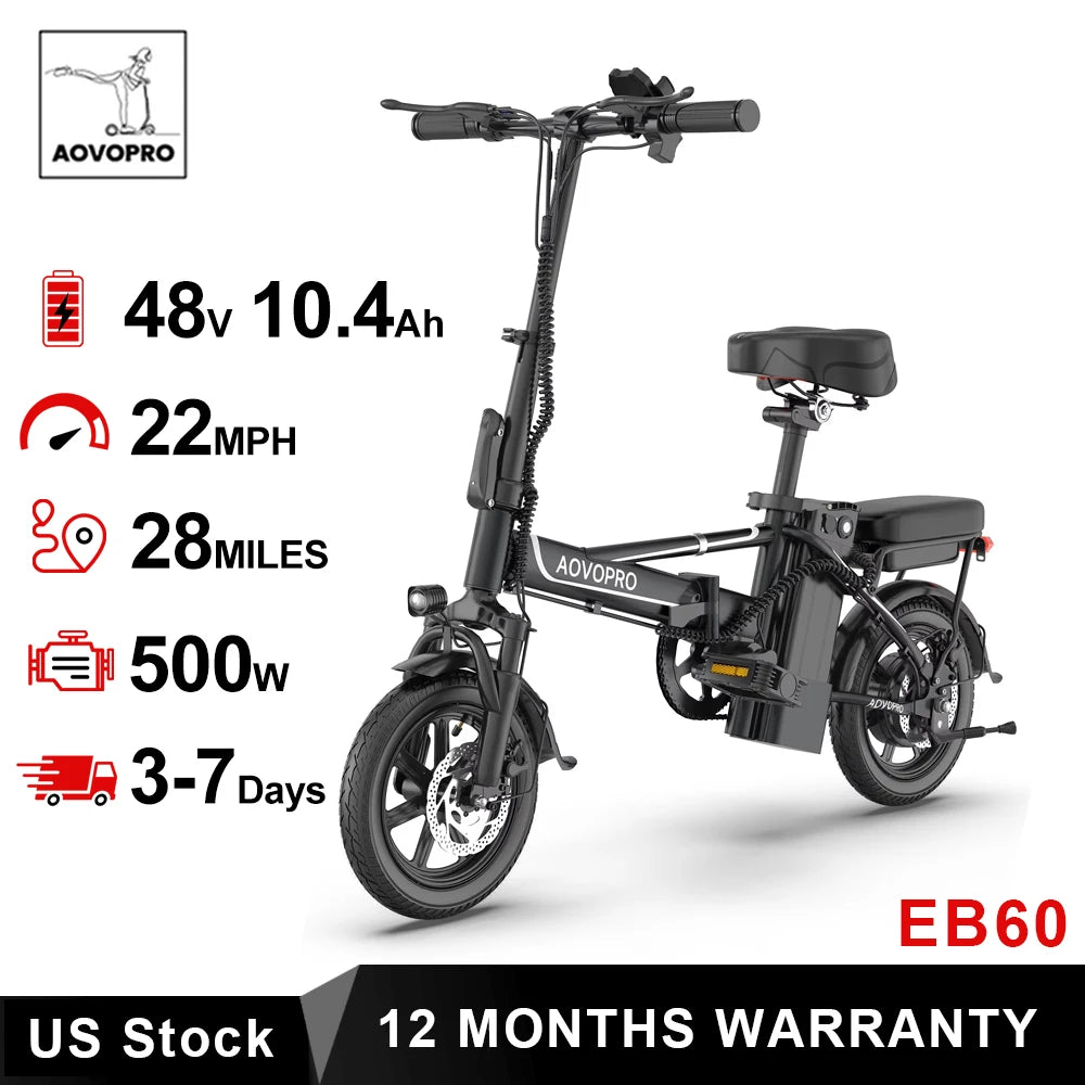 AOVOPRO EB60 Folding Electric Bike 500W 48V Two Seat
