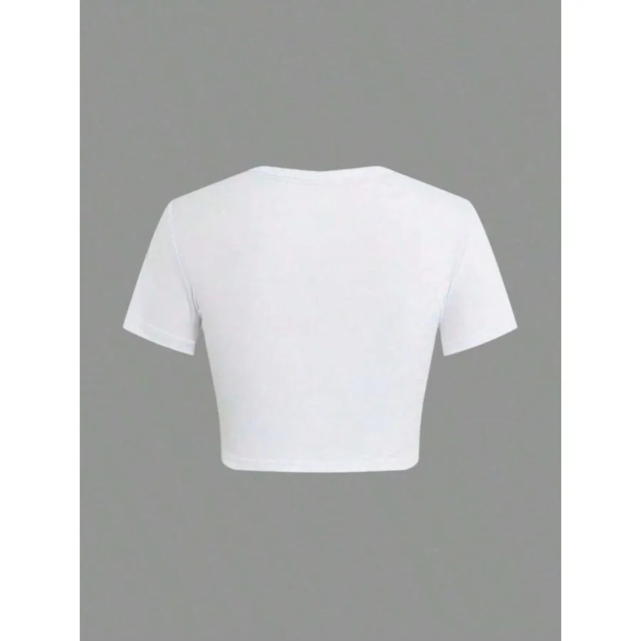 【New Arrival】Cowgirl Rodeo Print White Slim-Fit Crop Top