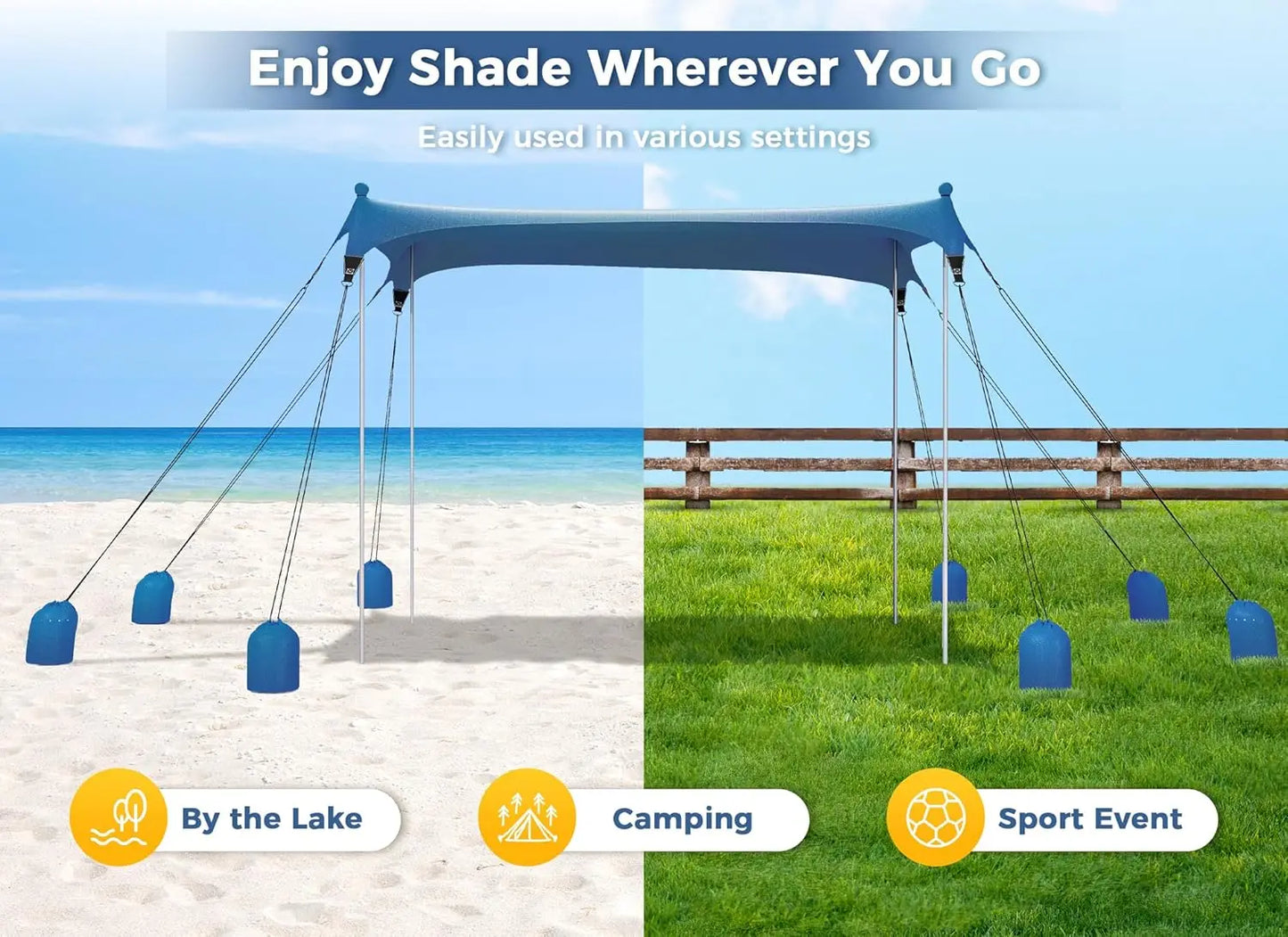 Beach Tent Sun Shelter with 8 Sandbags, UPF50+ Protection & Windproof Pop Up Beach Tent Sun Shade for Family, Travel & Camping,