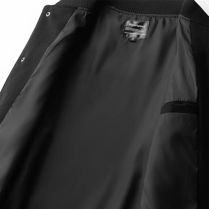 Men's Stylish Varsity Jacket, Button-Up Baseball Jacket With Fancy Embroidered Design & Pockets, Comfortable Fit Outerwear