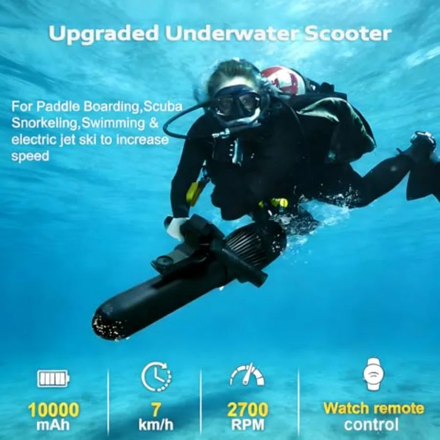 Underwater Scooter for SUP, Pool Diving Snorkeling: 500W/10000 mAh, 130-Min Runtime, 10-Speed 1.9-4.3 MPH,ABS Plastic, Black, L