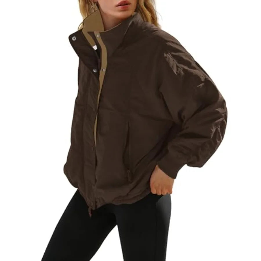 Oversized Fleece Lined Jacket Zip up Windbreaker Jacket Long Sleeve Casual Winter Coats with Pcokets
