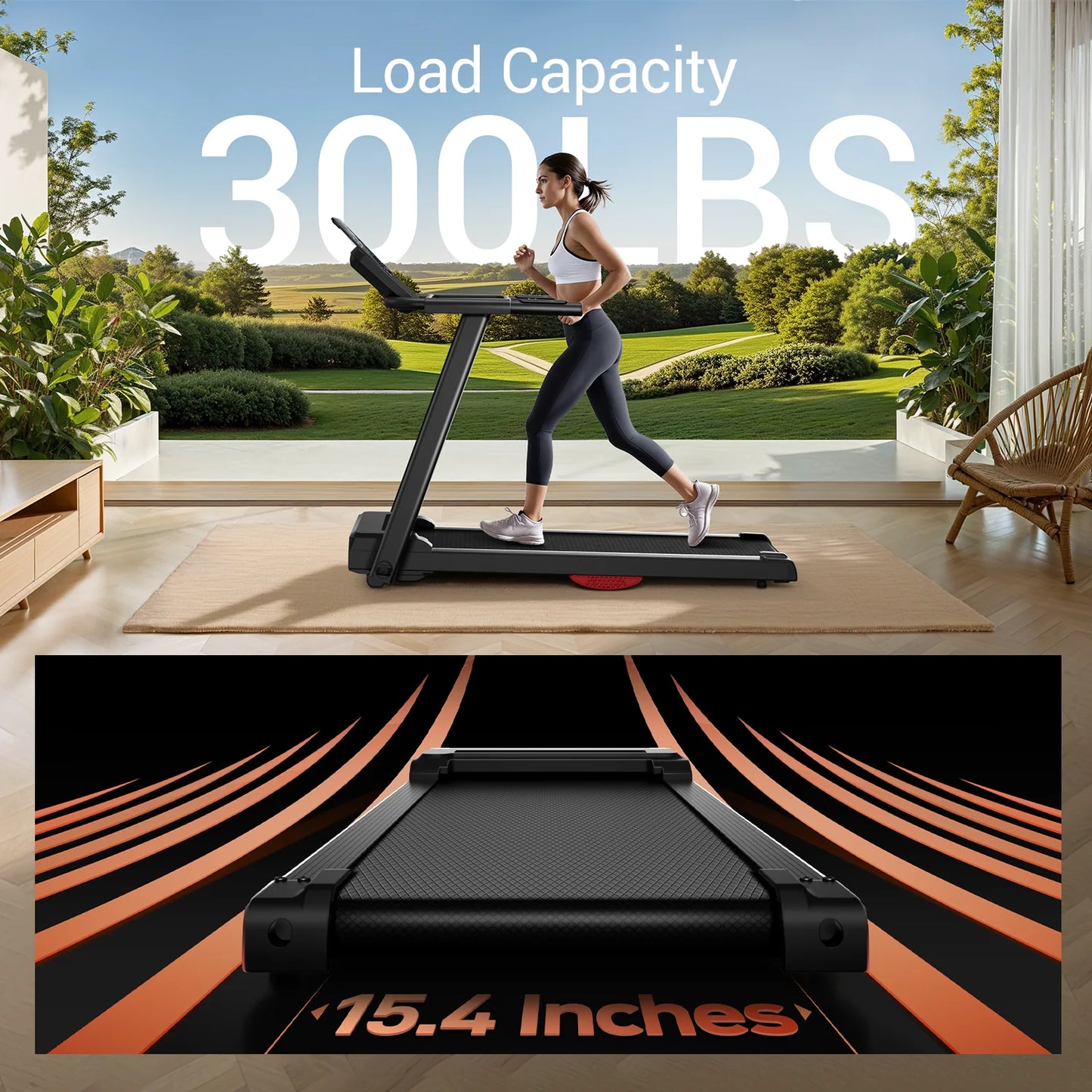 3HP Brushless Foldable Home Treadmill With HR Monitor