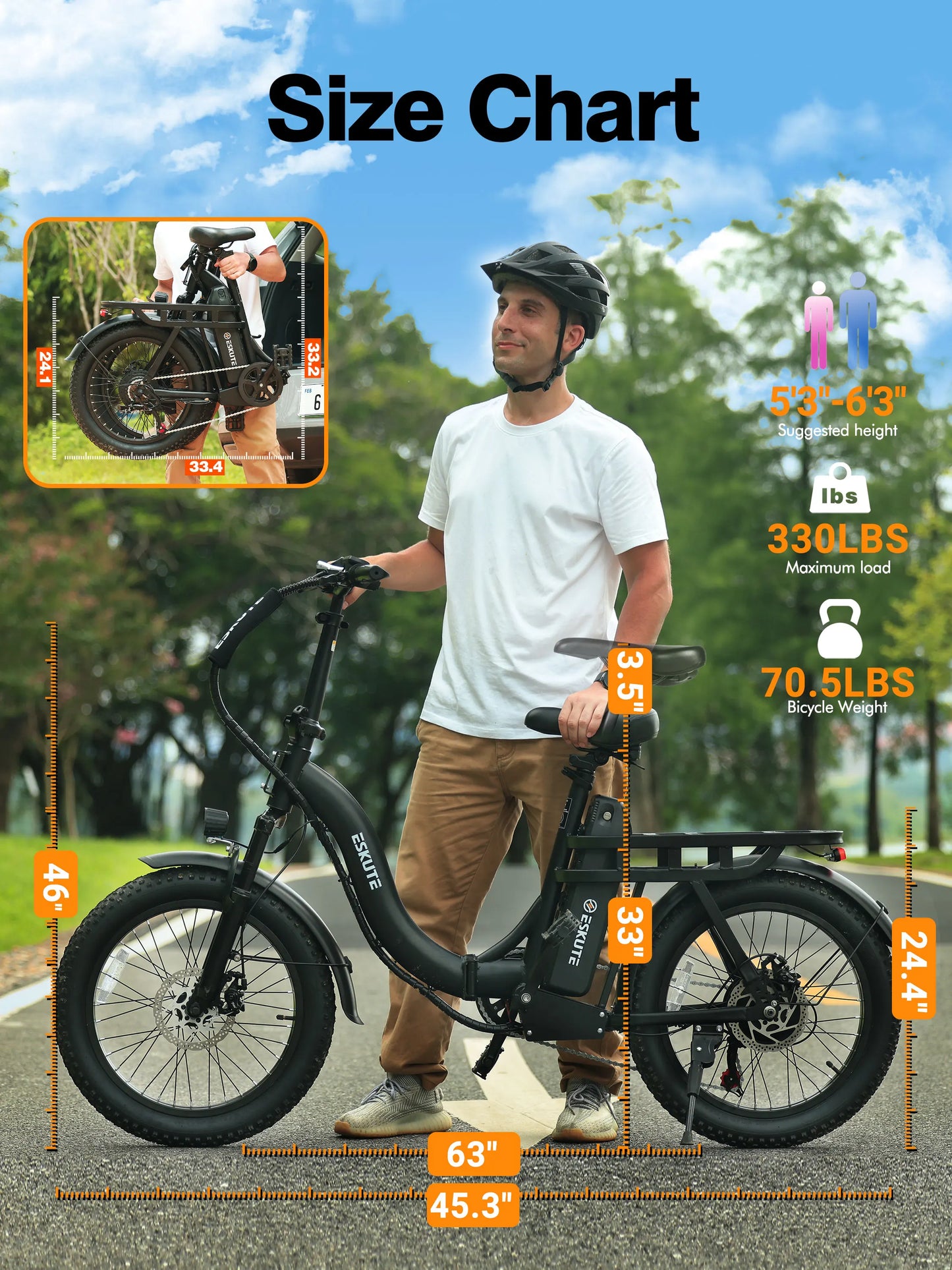 ESKUTE D200 Foldable Electric Bike 1200W Peak Motor 48V Battery