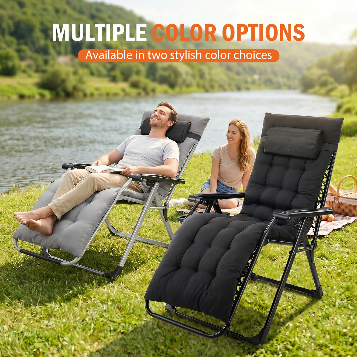JHK Zero Gravity Outdoor Recliner with Cushion and Cup Holders