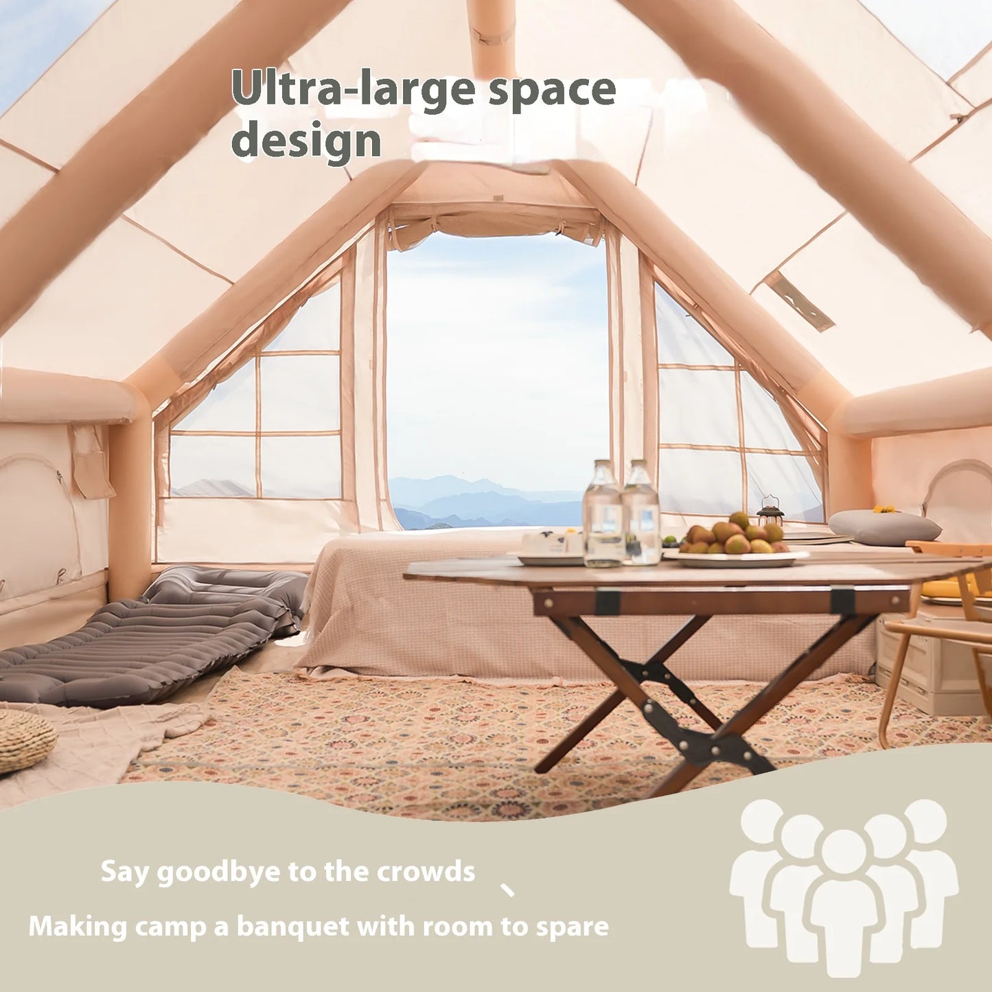 Pakicetus Inflatable Camping Tent With Stove Plug For Family Use