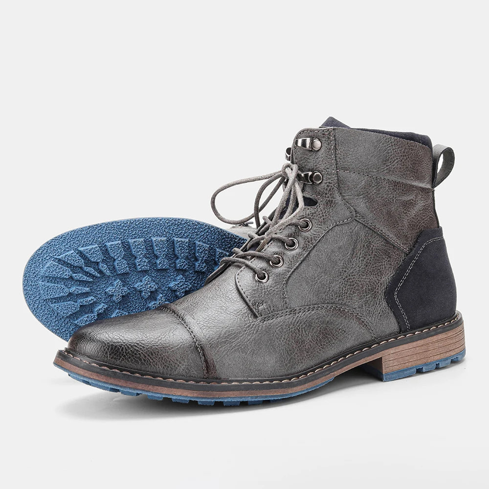 Men's Classic Leather Ankle Boots With Zipper And Comfortable Fit