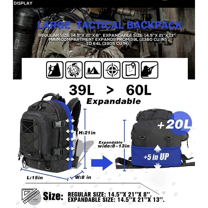 Tactical Water Resistant Hiking Travel Backpack With Laptop Compartment