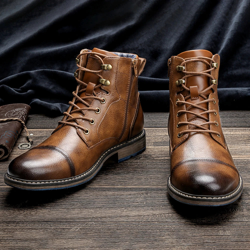 Men's Classic Leather Ankle Boots With Zipper And Comfortable Fit