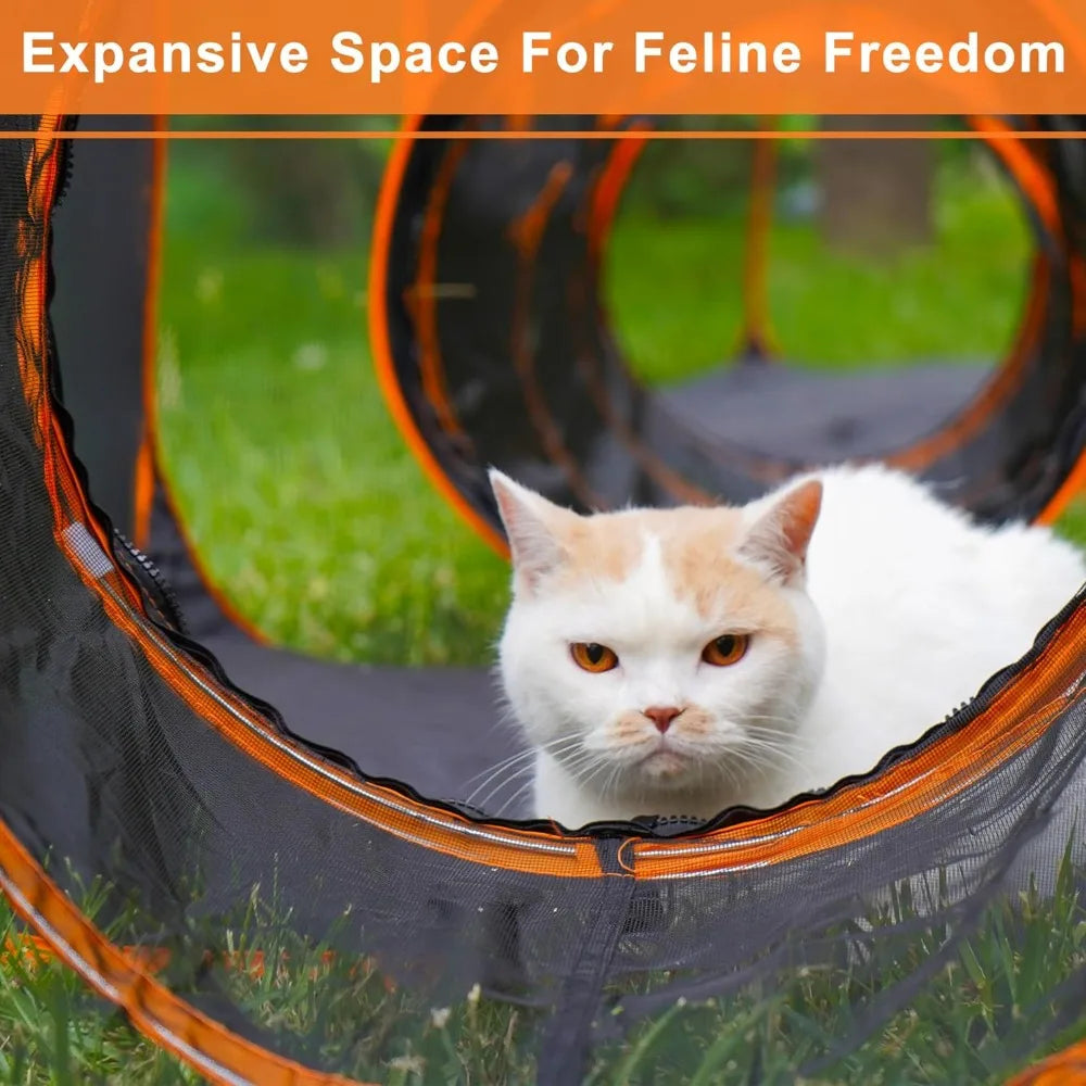 7-in-1 Outdoor Cat Enclosure, Foldable Pop-Up Mesh Playpen Tunnel for Pet Run, Outside Enclosed Tent Cage for Small Dogs, Rabbit