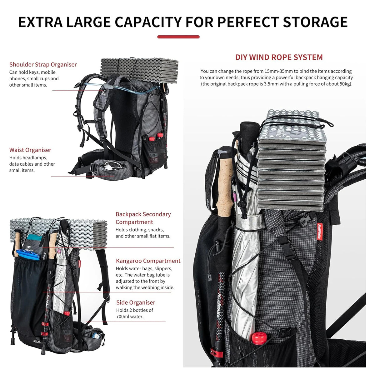 Naturehike Outdoor Hiking Backpack With Rain Cover For Camping Travel
