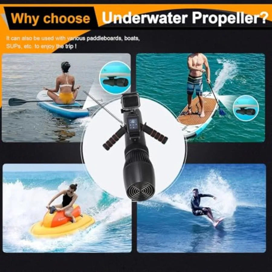 Underwater Scooter for SUP, Pool Diving Snorkeling: 500W/10000 mAh, 130-Min Runtime, 10-Speed 1.9-4.3 MPH,ABS Plastic, Black, L