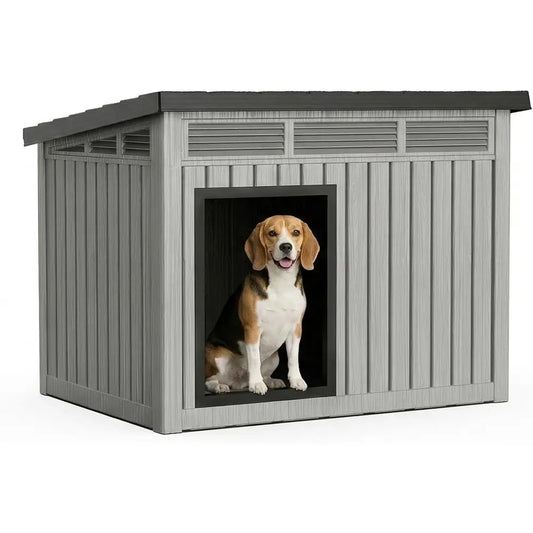 Weatherproof PP Resin Indoor Outdoor Dog House With Openable Roof
