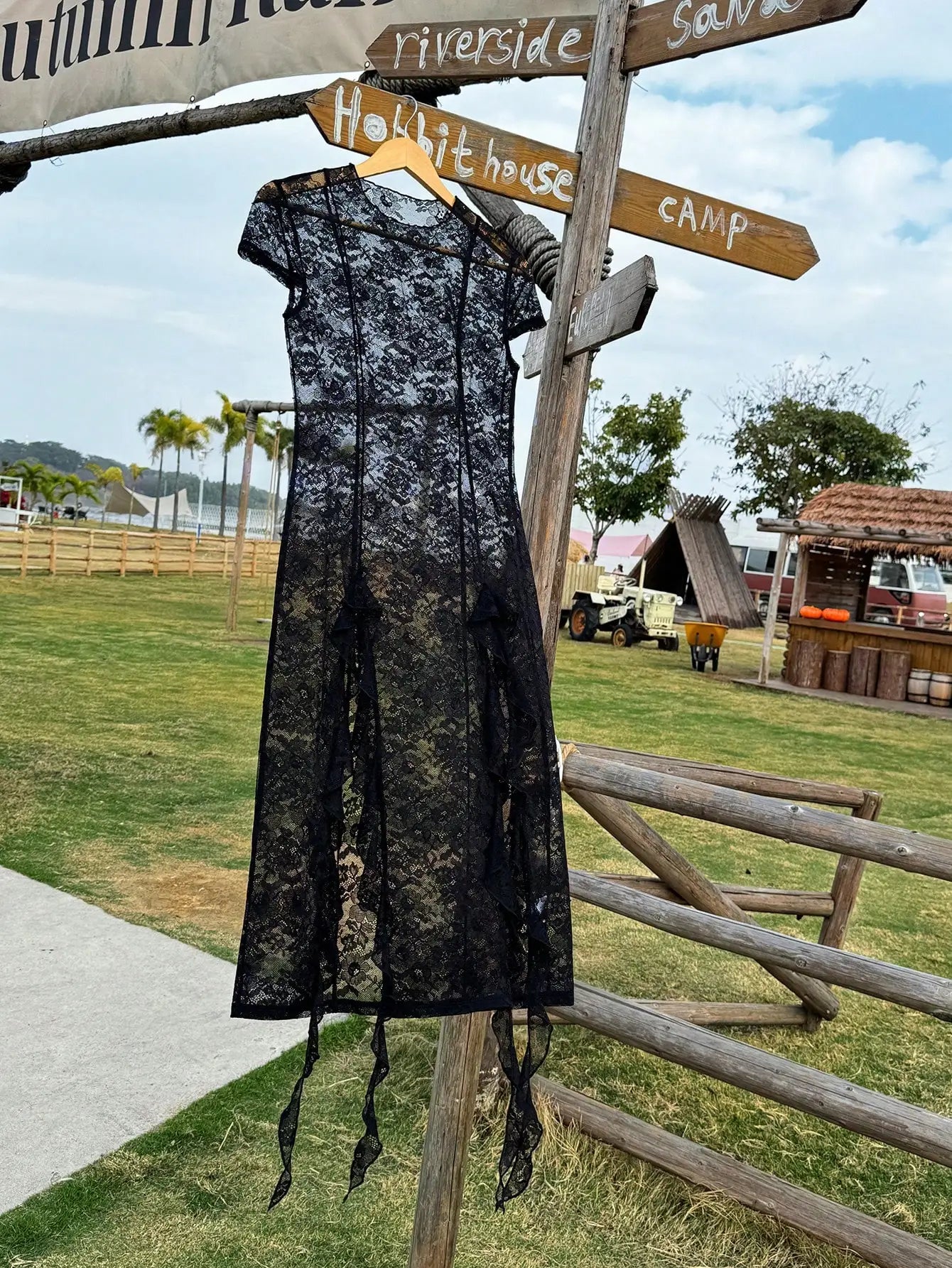 Lace Western Dress With Sheer Overlay For Music Festivals