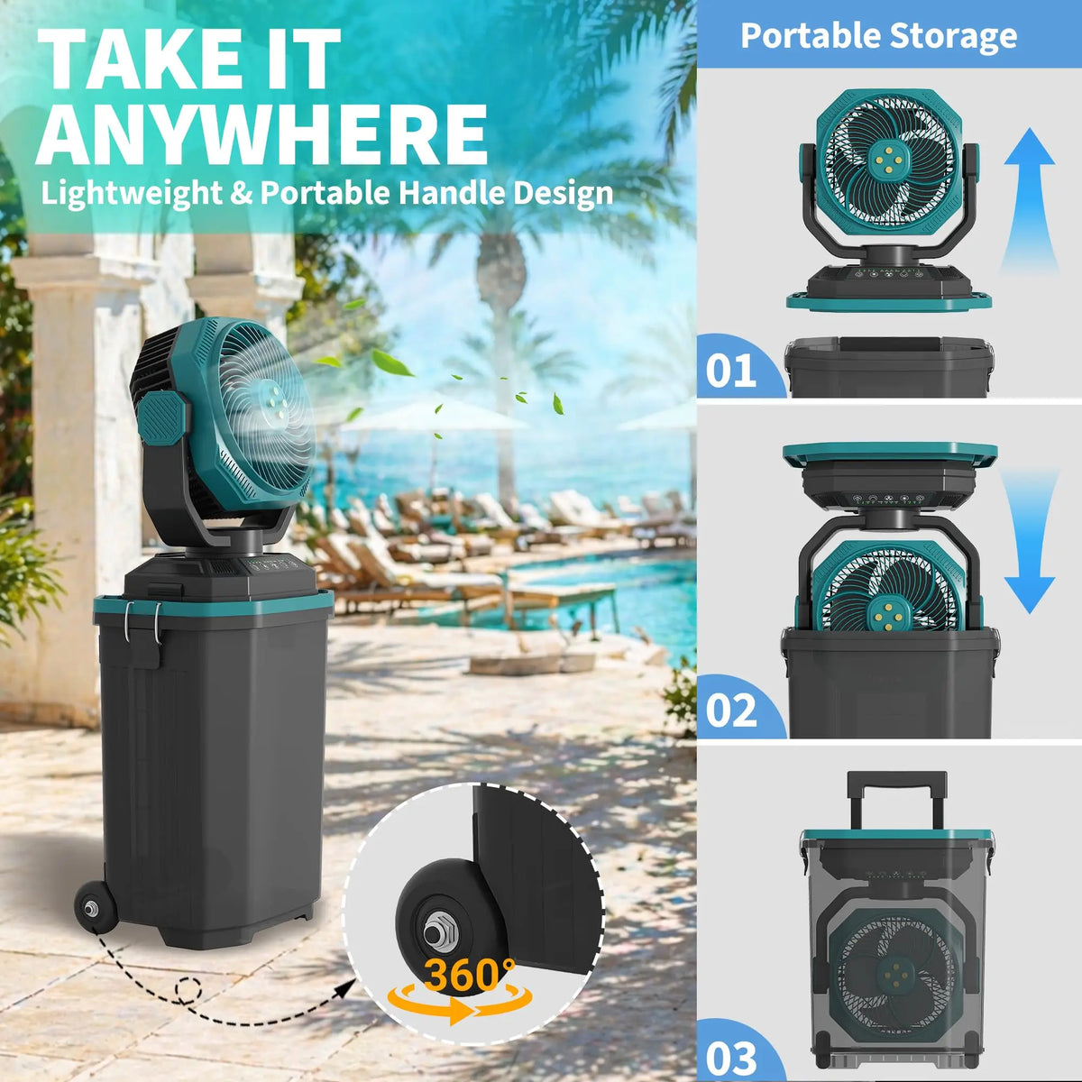 HiMISS Portable Misting Bucket Fan With Remote And Rechargeable Battery