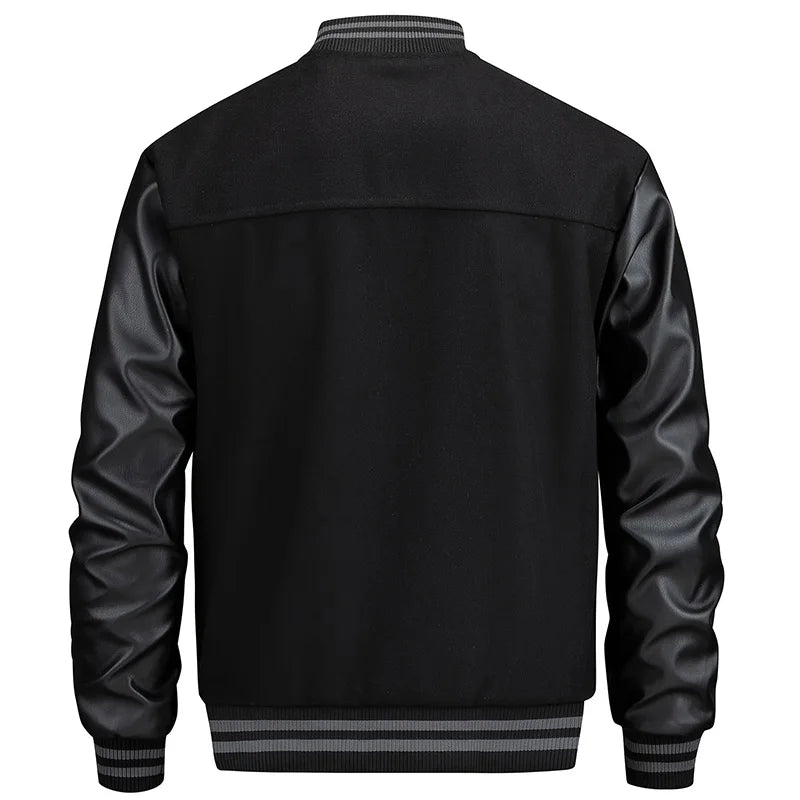 Men's Stylish Varsity Jacket, Button-Up Baseball Jacket With Fancy Embroidered Design & Pockets, Comfortable Fit Outerwear