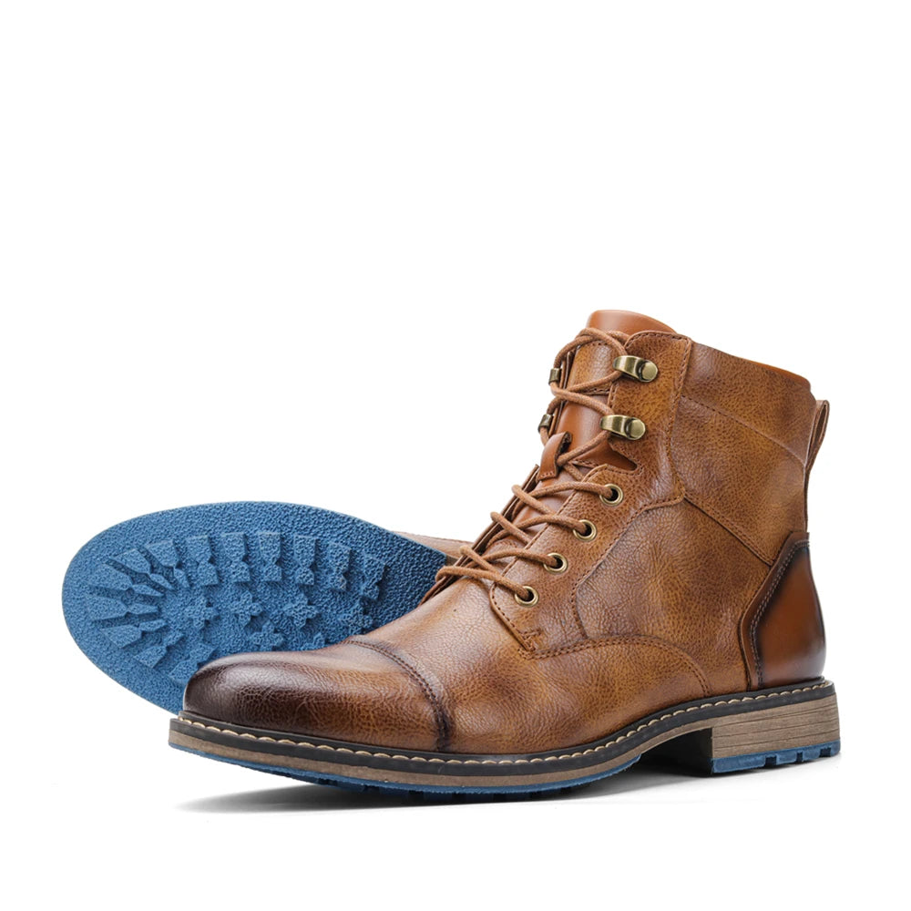 Men's Classic Leather Ankle Boots With Zipper And Comfortable Fit